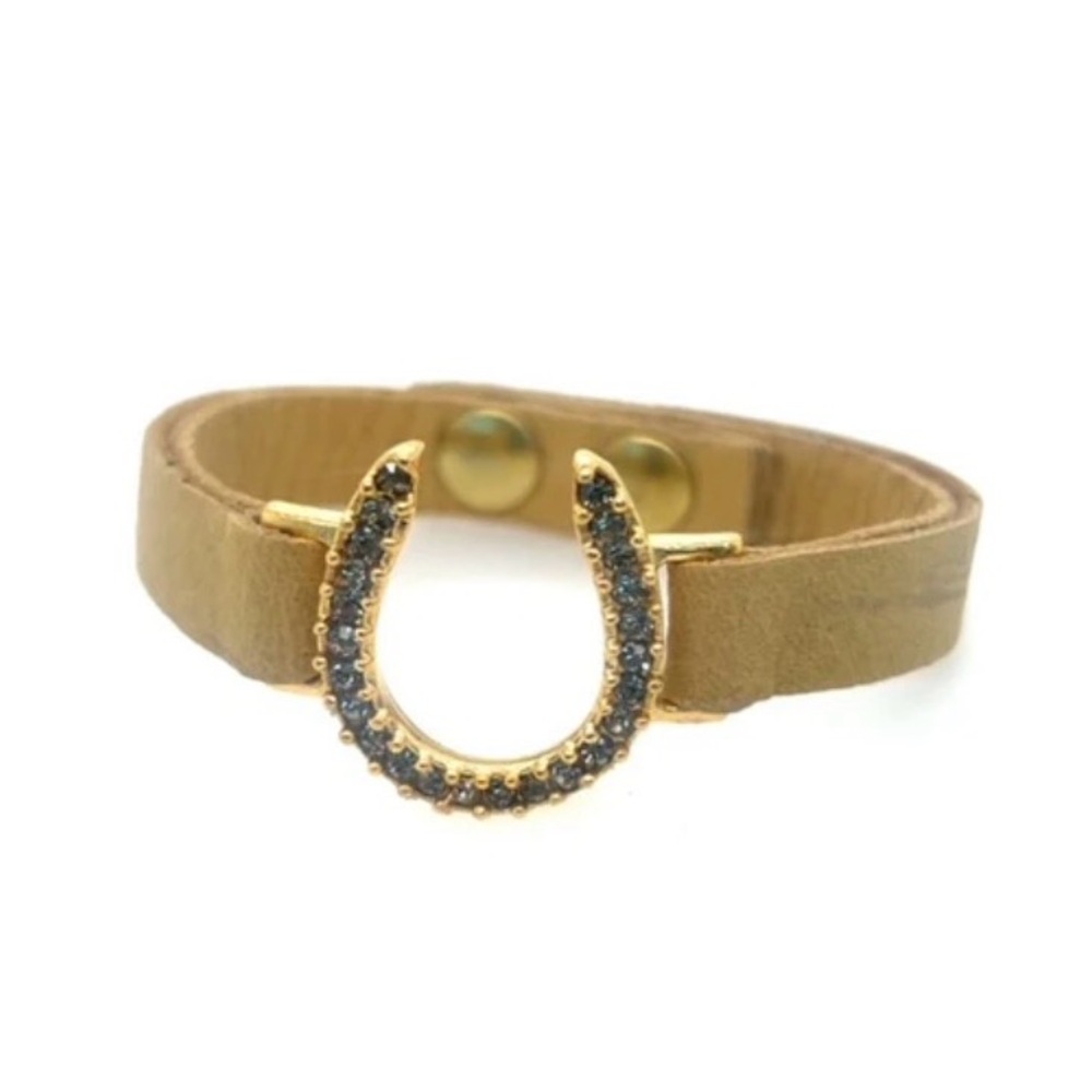 Skinny Horseshoe Leather Bracelet in Gold Finish